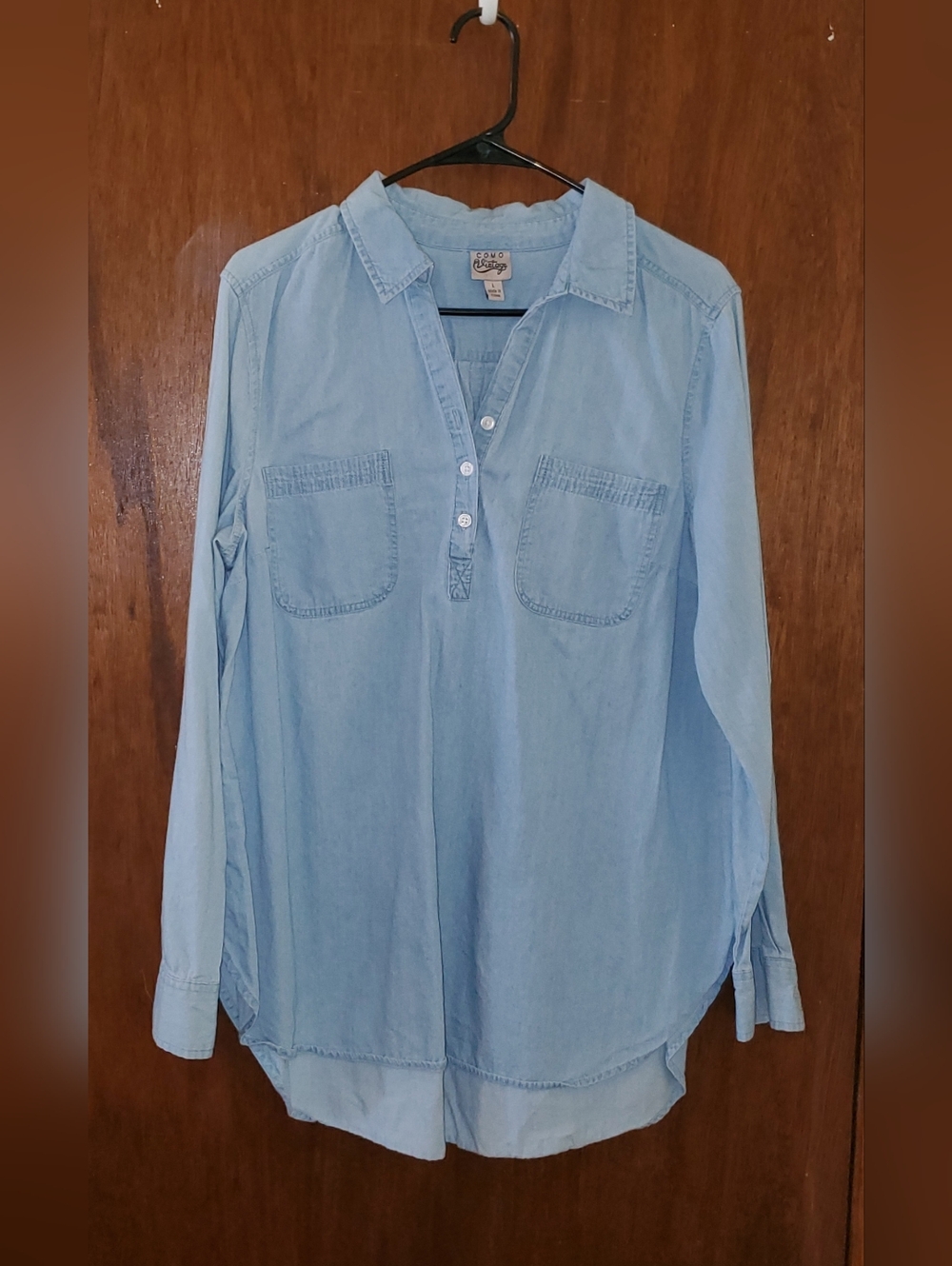 Como Vintage Light Blue Chambray Popover Shirt Sz Large